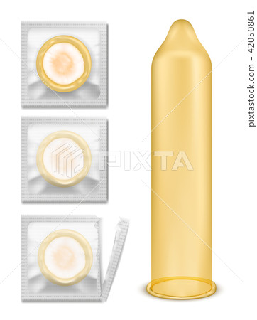 Set of illustration of latex condom in packing isolated on white background. Set of illustration of latex condom in packing isolated on white background. 42050861