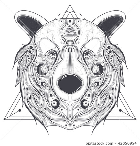 Bear ornamental head with valknut line art Bear ornamental head with valknut line art 42050954