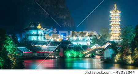 Sun and Moon Twin Pagodas on Shanhu Lake Guilin Sun and Moon Twin Pagodas on Shanhu Lake Guilin 42051844