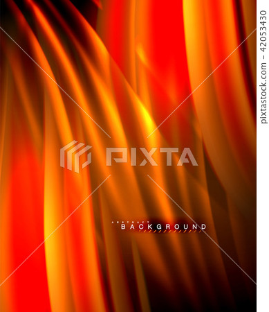 Neon glowing wave, magic energy and light motion background. Vector wallpaper template 42053430
