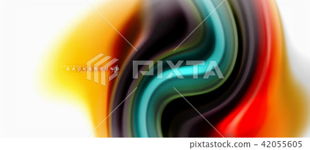 Fluid liquid mixing colors concept on light grey background, curve flow, trendy abstract layout 42055605