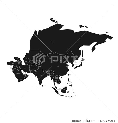 Simplified schematic map of Asia. Vector political map in high contrast of black and white Simplified schematic map of Asia. Vector political map in high contrast of black and white 42056064