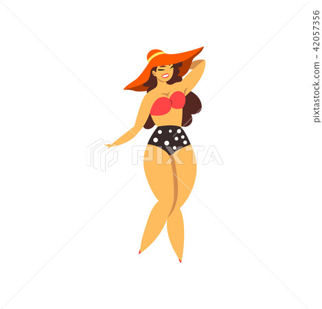 Beautiful curvy, overweight girlin swimsuit and hat, plus size woman pinup model vector Illustration Beautiful curvy, overweight girlin swimsuit and hat, plus size woman pinup model vector Illustration 42057356