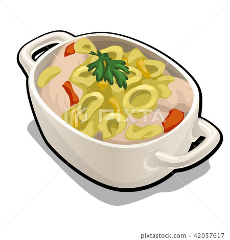 Dietary meat dish in white porcelain bowl isolated on white background. Vector cartoon close-up Dietary meat dish in white porcelain bowl isolated on white background. Vector cartoon close-up 42057617
