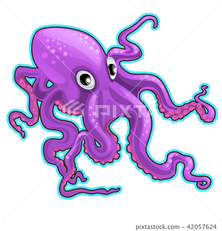 Cartoon purple octopus. Inhabitants of the seas and oceans isolated on white background. Vector 42057624