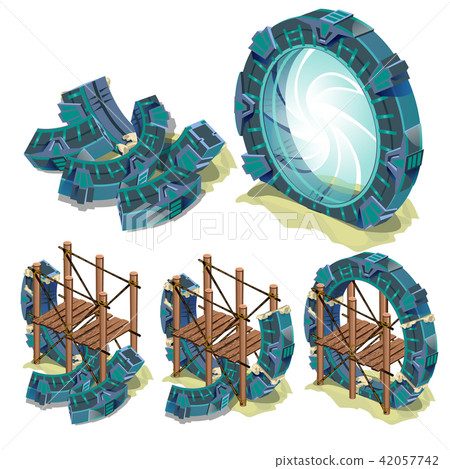 The construction phase of the round portal to another dimension isolated on white background. Vector 42057742