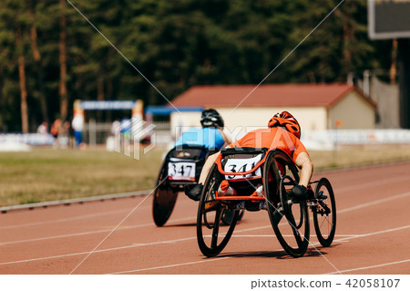 two athletes racer on wheelchair 42058107
