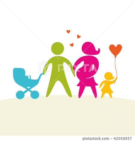 A happy family. Colored figures and silhouettes A happy family. Colored figures and silhouettes 42058937