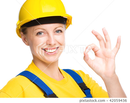 Young construction worker is showing OK sign 42059436