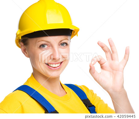 Young construction worker is showing OK sign 42059445