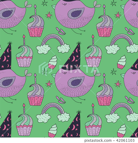 Birthday vector seamless pattern. Cute greeting illustration. 42061103