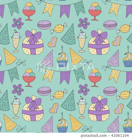 Birthday vector seamless pattern. Cute greeting illustration. 42061104