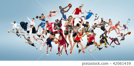Sport collage about kickboxing, soccer, american football, basketball, ice hockey, badminton Sport collage about kickboxing, soccer, american football, basketball, ice hockey, badminton 42061439