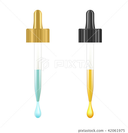Cosmetic pipette with drops of cosmetic oil close-up on a white background. Template cosmetic 42061975