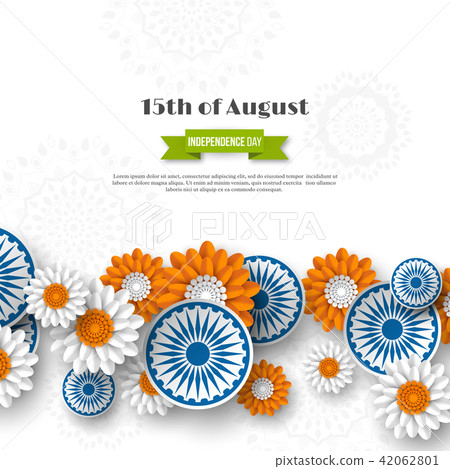 Indian Independence day holiday design. 3d wheels with flowers in traditional tricolor of indian 42062801