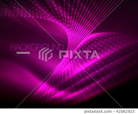 Smooth light effect, straight lines on glowing shiny neon dark background. Energy technology idea 42062925