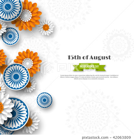 Indian Independence day holiday design. 3d wheels with flowers in traditional tricolor of indian 42063809