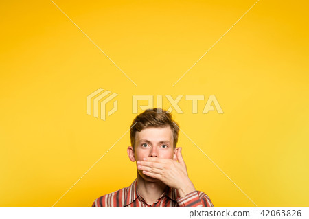 omg man cover mouth hand amazing astonishing omg man cover mouth hand amazing astonishing 42063826