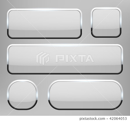 Creative vector illustration of white 3d glass buttons with chrome frame with shadow falling Creative vector illustration of white 3d glass buttons with chrome frame with shadow falling 42064053