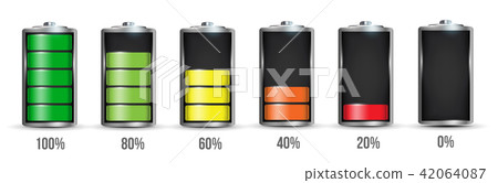 Creative vector illustration of 3d different charging status battery load isolated on transparent Creative vector illustration of 3d different charging status battery load isolated on transparent 42064087