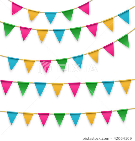 Creative vector illustration of realistic flag, buntings garland with shadow isolated on transparent 42064109