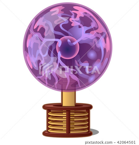 Purple shining plasma ball lamp isolated on white background. Vector cartoon close-up illustration. 42064501