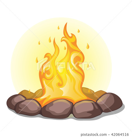 The fire surrounded with stones isolated on a white background. Vector cartoon close-up illustration 42064516