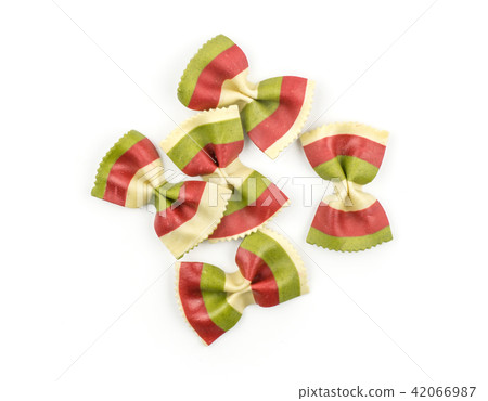 Colourful raw farfalle isolated on white Colourful raw farfalle isolated on white 42066987