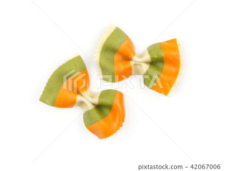Colourful raw farfalle isolated on white 42067006