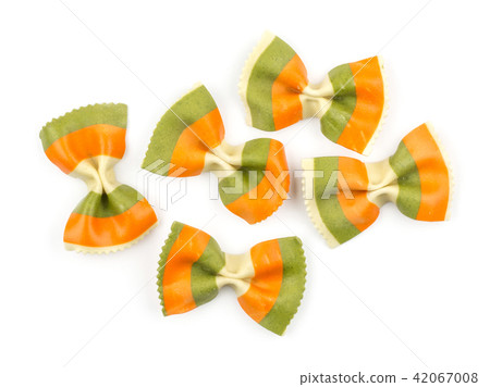 Colourful raw farfalle isolated on white Colourful raw farfalle isolated on white 42067008