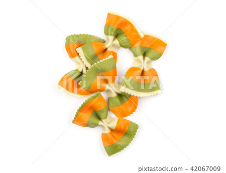 Colourful raw farfalle isolated on white Colourful raw farfalle isolated on white 42067009