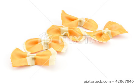 Colourful raw farfalle isolated on white Colourful raw farfalle isolated on white 42067040