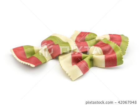 Colourful raw farfalle isolated on white Colourful raw farfalle isolated on white 42067048
