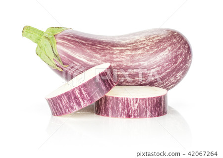 Fresh raw striped Eggplant isolated on white Fresh raw striped Eggplant isolated on white 42067264