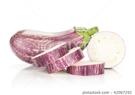 Fresh raw striped Eggplant isolated on white Fresh raw striped Eggplant isolated on white 42067292