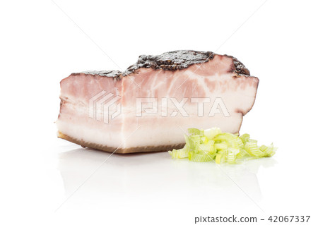 Fresh smoked english bacon isolated on white 42067337