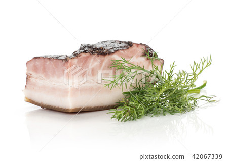 Fresh smoked english bacon isolated on white 42067339