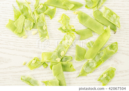 Fresh Flat Green Bean on grey wood Fresh Flat Green Bean on grey wood 42067504