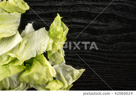 Fresh Raw Iceberg Lettuce on black wood Fresh Raw Iceberg Lettuce on black wood 42068024