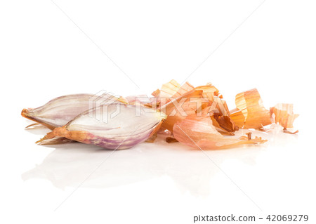 Fresh raw long shallot onion isolated on white Fresh raw long shallot onion isolated on white 42069279
