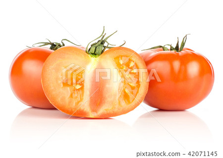 Fresh raw Tomato (La Parcela) on black wood 42071145