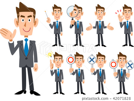 Business talent and expression of a blue tie and a gray suit wearing _ Nine types of whole body Business talent and expression of a blue tie and a gray suit wearing _ Nine types of whole body 42071828