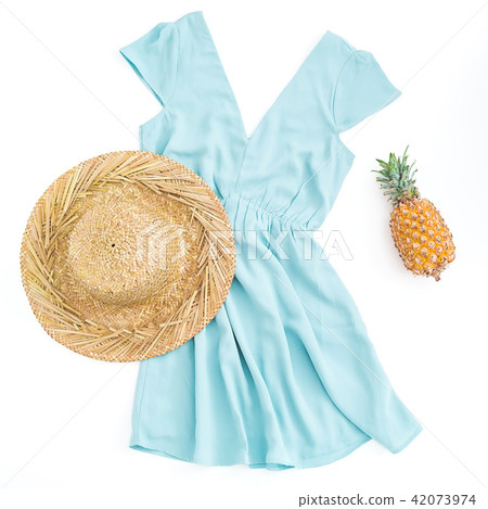 Holidays summer concept. Pineapple fruit, hat 42073974