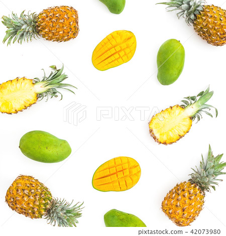 Food background of pineapple and mango fruits 42073980