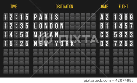 Creative vector illustration of realistic flip scoreboard, arrival airport board with alphabet 42074993