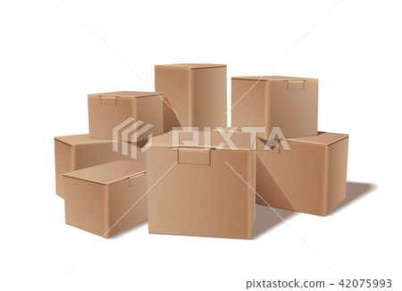 Pile of stacked sealed goods cardboard boxes. 42075993