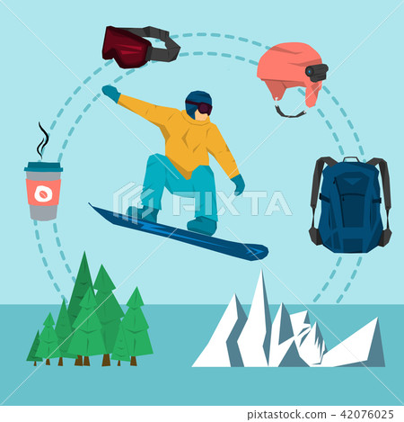 Vector flat set snowboarding sport Vector flat set snowboarding sport 42076025