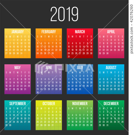 Creative vector illustration of 2019 year colorful calendar isolated on transparent background. Art 42076260