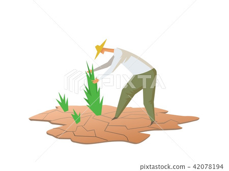 Drought and farming. Farmer growing plants on dry soil. Flat vector illustration. Isolated on white Drought and farming. Farmer growing plants on dry soil. Flat vector illustration. Isolated on white 42078194