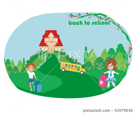 Happy Kids Go To School Stock Illustration